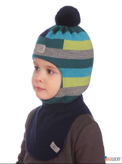 Шапка-шлем  20101-02 темно-синий,бирюзовый,изумрудный р. 54-56