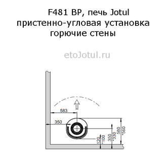 Установка печи Jotul F481 BP пристенно в угол, горючие стены, какие отступы