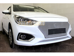 Защита радиатора Hyundai Solaris 2017- chrome верх без логотипа PPREMIUM