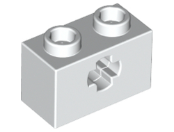 Technic, Brick 1 x 2 with Axle Hole x Shape, White (32064b / 4233486)