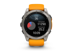 Умные часы Garmin Fenix 8 - 51 мм, AMOLED Sapphire, Titanium, светло-серый, оранжевый силиконовый ремешок (010-02905-11)