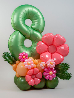 Цифра на подставке с ромашками