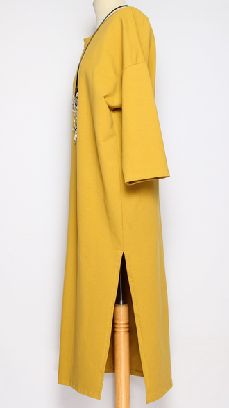 ПЛАТЬЕ БОХО "Большой разрез плотное" горчичное р.46-52