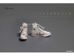 Женские кеды (белые) 1/6 hand-made high-top canvas women's shoes (WK-88007A) - WOLFKING