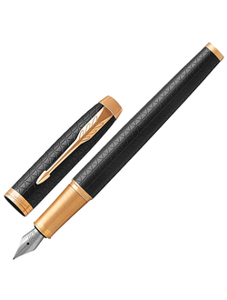 Ручка перьевая PARKER "IM Premium Black GT", корпус черный матовый с гравировкой, позолоченные детали, синяя, 1931646