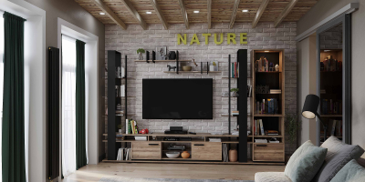 Композиция гостиной NATURE (НАТУРА) Дуб табачный Craft-Черный