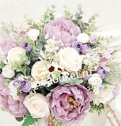 Композиция средних размеров из искусственных цветов Пионы № КС010/Купить на АОАБУКЕТ в Москве