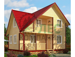Полутораэтажный дом из бруса 6x8 с балконом и террасой