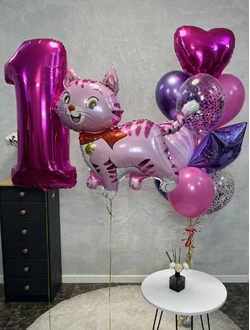 Набор шаров на 1 годик с котёнком