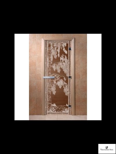 Дверь стеклянная для бани и сауны "Березка" Бронза  8мм Ольха 1900*700