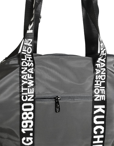 (АРТИКУЛ: 9714/1) СУМКА БОЛЬШАЯ, ТЕКСТИЛЬ (НЕЙЛОН), СЕРАЯ С ЧЕРНО-БЕЛОЙ ОТДЕЛКОЙ, РУЧКИ И РЕМЕНЬ ЧЕРЕЗ ПЛЕЧО