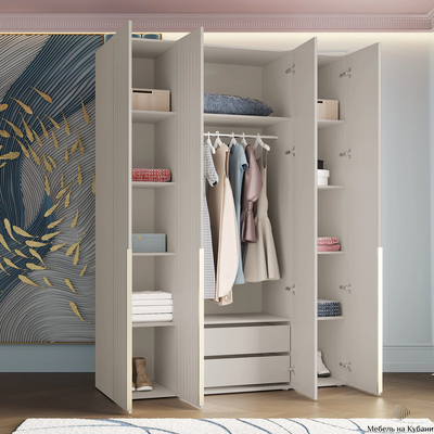 Тефия шкаф четырехстворчатый для одежды 1500х520х2200 Тефия / Софт Сантьяго