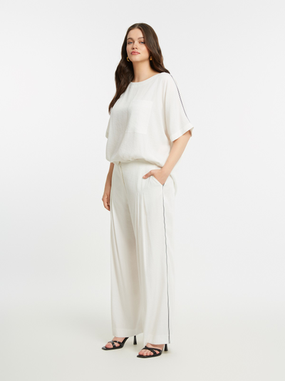 Женские летние брюки синего цвета с лампасом