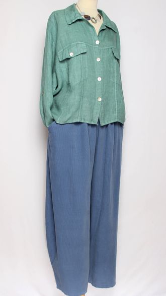 Брюки Бохо вельветовые "Султанки" джинс, малахит р.52-58