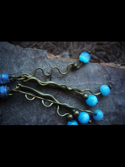 Бохо-серьги с кошачьим глазом "Небесные ручейки"