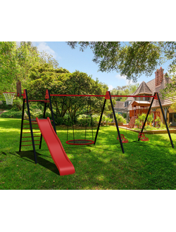 Уличные качели Sv Sport Maxi х 2 с горкой УК357К (5.8м/Щит баскет/Гнездо 80см/Со спинкой 2шт)