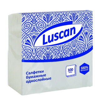 Салфетки бумажные Luscan 1 слой, 24х24 белые 100шт/уп