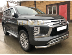 Защита переднего бампера двойная с перемычками d60/42 для Mitsubishi Pajero Sport (2021-...)