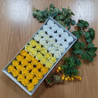 Мыльные розы 50шт с зеленью и декором (Набор №1)