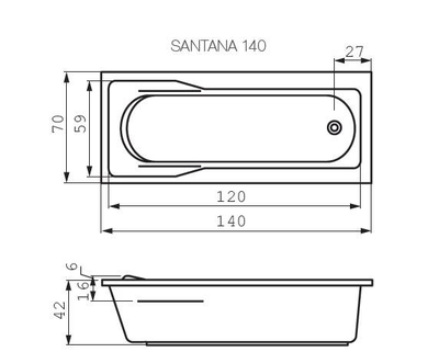 Акриловая Ванна Cersanit Santana 140x70