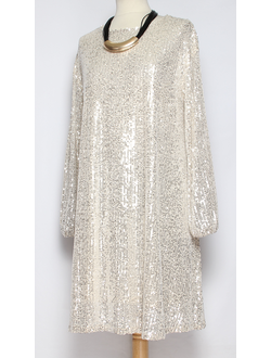 ПЛАТЬЕ-ТУНИКА НАРЯДНОЕ "РАСКЛЕШЕННОЕ ПАЙЕТКИ" бежевое р.46,52,54