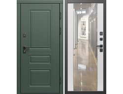 Дверь входная Орегон грин с зеркалом белый софт