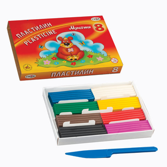 Пластилин классический ГАММА "Мультики", 8 цветов, 160 г, со стеком, картонная упаковка, 280016/281016, 280016, 281016