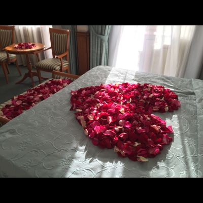 Оформление номера | ванной лепестками роз и цветами № 1494