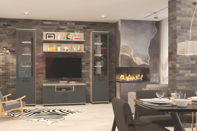 Композиция гостиной ГРЕЙС корпус Ясень Асахи/фасад Антрацит Матовый