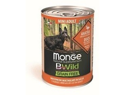 Monge Dog BWild GRAIN FREE Mini беззерновые консервы из утки с тыквой и кабачками для взрослых собак мелких пород 400г*24 шт