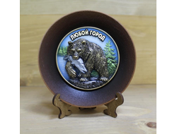 ТАРЕЛКА-МАГНИТ МЕДВЕДЬ С РЫБОЙ ЦВЕТНАЯ. ОПТ