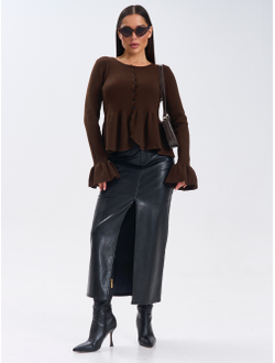 Кардиган вязаный приталенный укороченный с баской