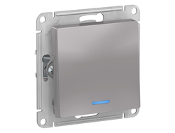 Выключатель 1-клавишный с подсветкой, алюминий, серия Atlas Design