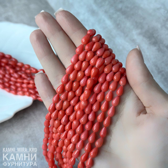 Коралл капли 8-8,8х5,2-5,4 мм тонированный, цвет лосось, цена за нить 20 см