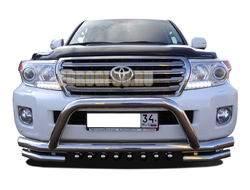 Защита переднего бампера «акула»+скоба d76/60/42 для Toyota Land Cruiser 200 2007-2012