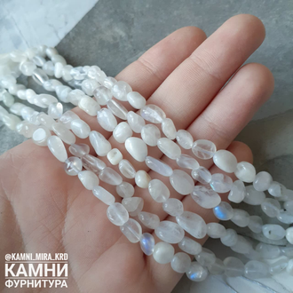 Лунный камень средняя иризация, галтовка камешки 7-10 мм, цена за нить 20 см