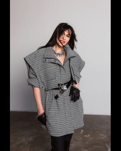 Парка из фактурного хлопка (бело-синий)