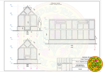 Чертеж теплицы из стекла и алюминия, теплица в английском стиле Титан