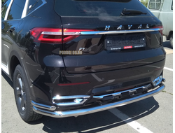 Защита заднего бампера угловая большая двойная d60/42 для Haval F7 (2019-2022)