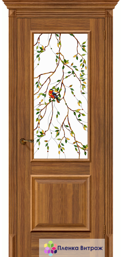 Витражная пленка, витражная пленка самоклеющаяся под заказ,пленочный витраж флора с птицами