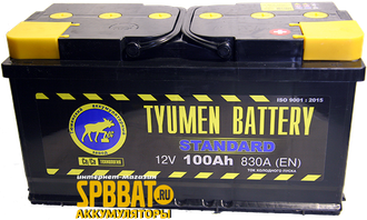 Аккумулятор Тюмень Стандарт 100 Ач ток 830А (TYUMEN BATTERY Standard) 6СТ-100LR (Ca/Ca) О/П (352x175x190) обратная полярность - +