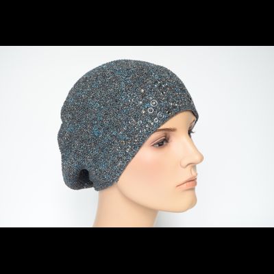 Серый берет весна - осень с голубым люрексом Vizio Италия 7078