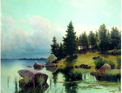 Картина обогреватель, репродукция Арсения Мещерского У лесного озера