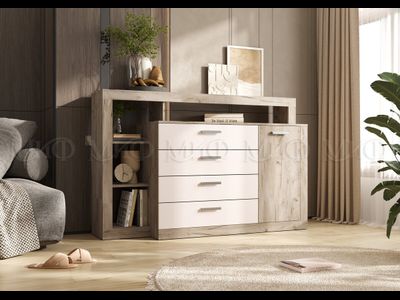 Ангара Комод кашемир/дуб крафт серый Ш1602хВ1040хГ476 мм