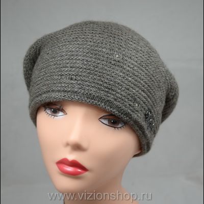 Берет вязаный из альпака и шелка Vizio 5004 серый