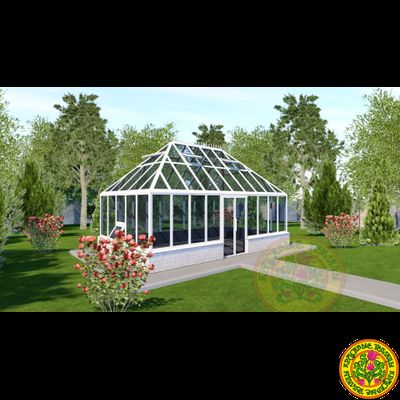 Базовая комплектация теплицы из стекла и алюминия ПЛИМУТ КРИСТАЛ БОКС размером 3500 х 6000 мм