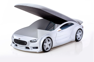 Кровать-машина объемная "BMW" (белый, обивка матраса 3D)