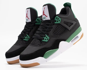 Nike Air Jordan Retro 4 (Черные с зеленым) Арт 7 сбоку