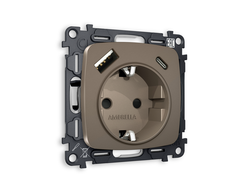 Розетка 2P+E с зарядкой 2USB A+C 20W Темная бронза матовый - Ambrella Volt - OMEGA