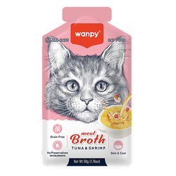 Wanpy Cat (Ванпи кэт) Влажный корм для кошек "Бульон" с тунцом и креветкой, 50 г